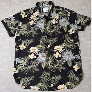 Cactus Man Ricky Singh Men Medium Black Floral Tropical Cotton Button Down Shirt